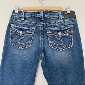 Silver Fluid Denim Suki Mid Slim Bootcut Jeans Sz 31X31 Thick Stitching